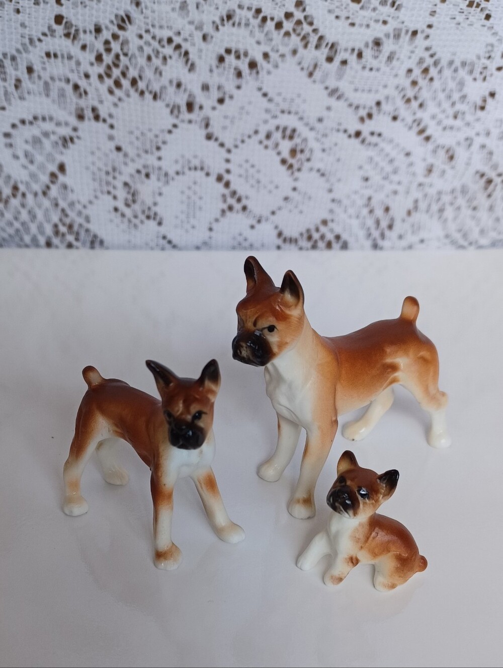 VTG BONE CHINA PORCELAIN MADE IN JAPAN FAMILY OF 3 BOXER DOGS GRADUATED SIZES